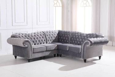 Luxury Chesterfield L-Shaped Corner Sofa in Dark Grey Velvet with Deep Buttoning - UK Luxury Furniture